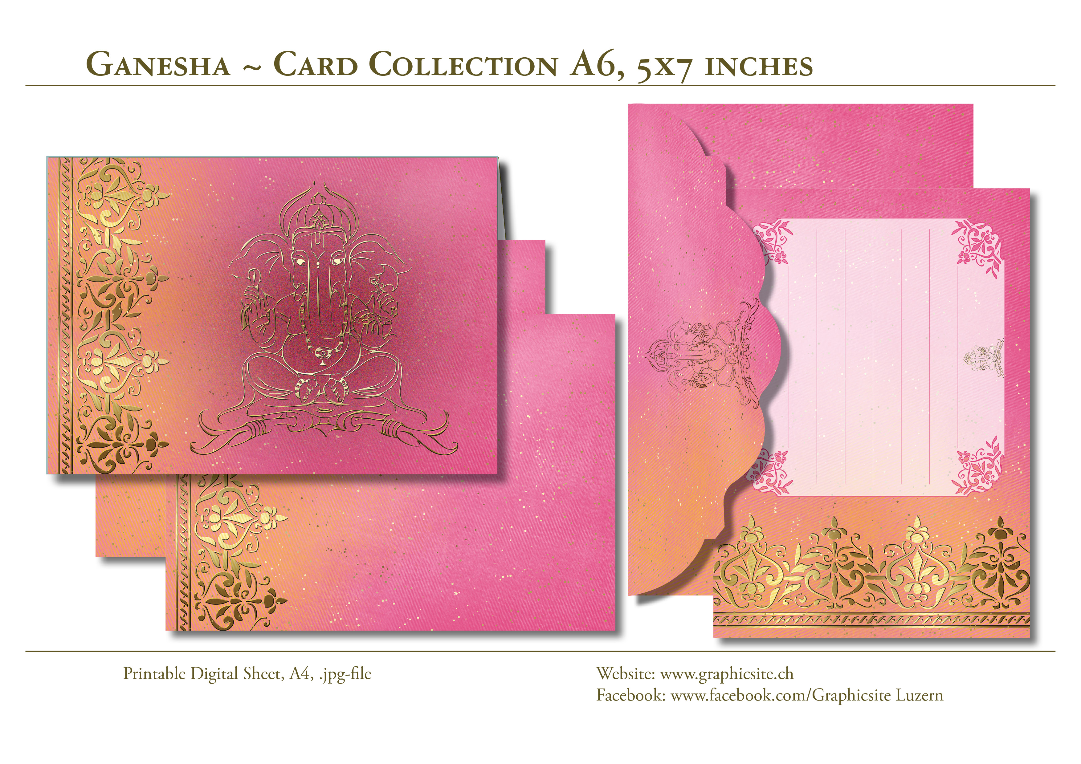 Printable Digital Sheets - DIN A Card Collection - Yoga, Meditation, Ganesha, India, Graphic Design, Luzern,